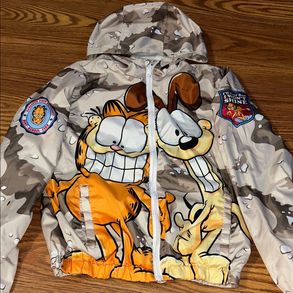 GARFIELD Boys Girls Light Weight Hooded JACKET Coat‎ Hoodie Size 14 HTF Linned